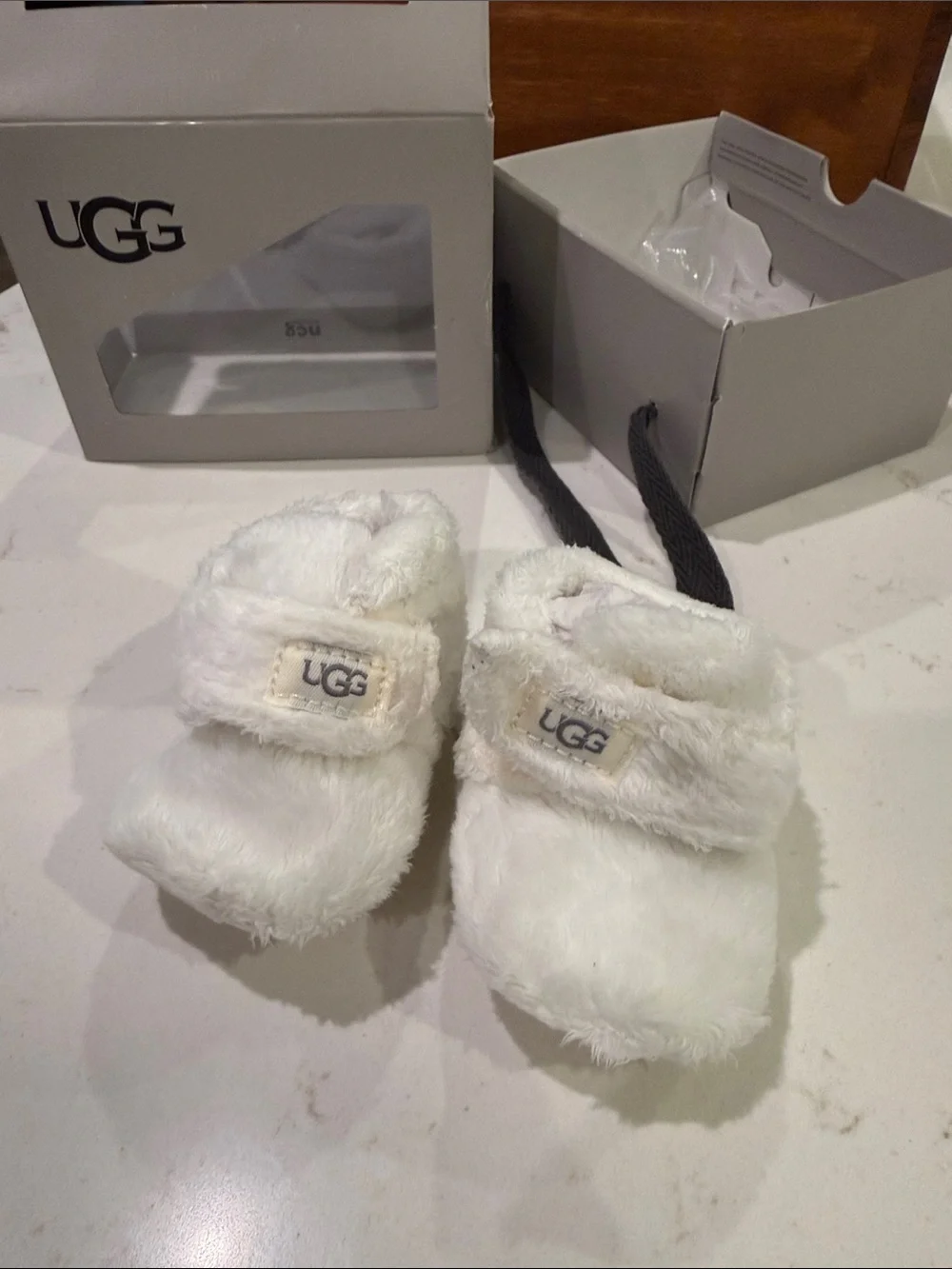 UGG Cream Plush Infant Booties with Hook-and-Loop Strap